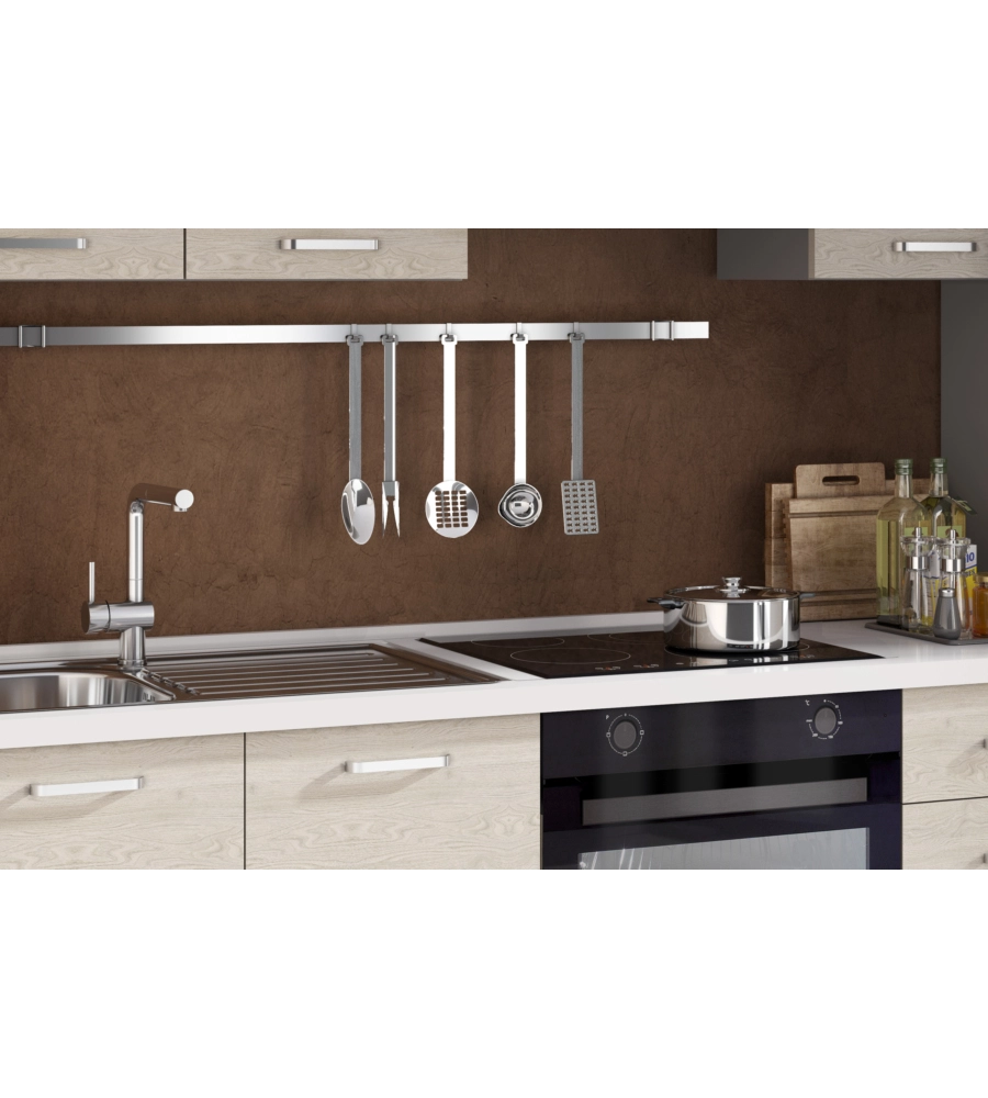COMPOSIZIONE CUCINA COMPLETA ARES CON LAVELLO A DESTRA E PIANO COTTURA AD INDUZIONE, 255X60X216 CM