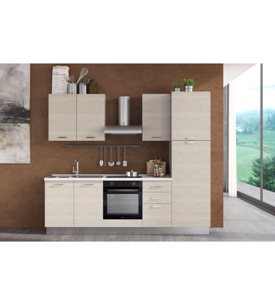 COMPOSIZIONE CUCINA COMPLETA ARES CON LAVELLO A SINISTRA E PIANO COTTURA AD INDUZIONE, 255X60X216 CM