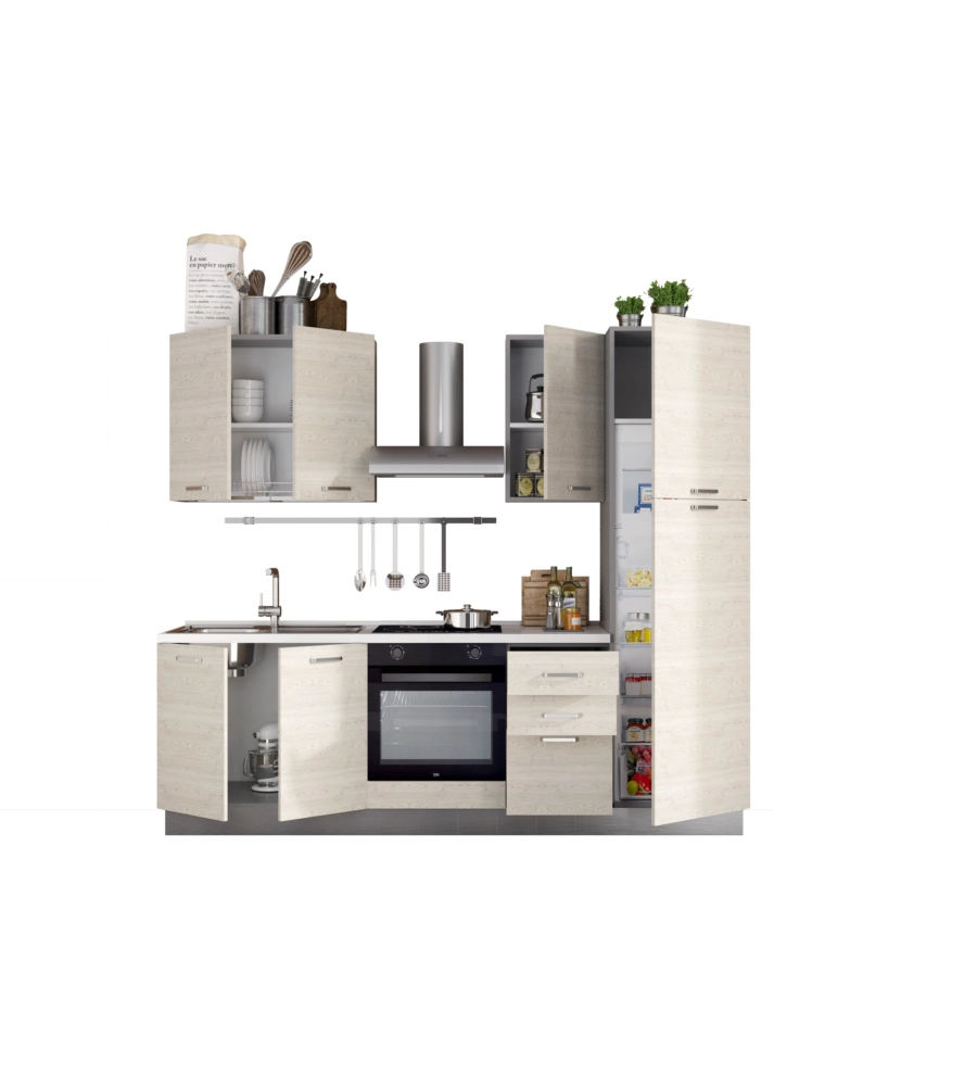 COMPOSIZIONE CUCINA COMPLETA ARES CON LAVELLO A SINISTRA E PIANO COTTURA AD INDUZIONE, 255X60X216 CM