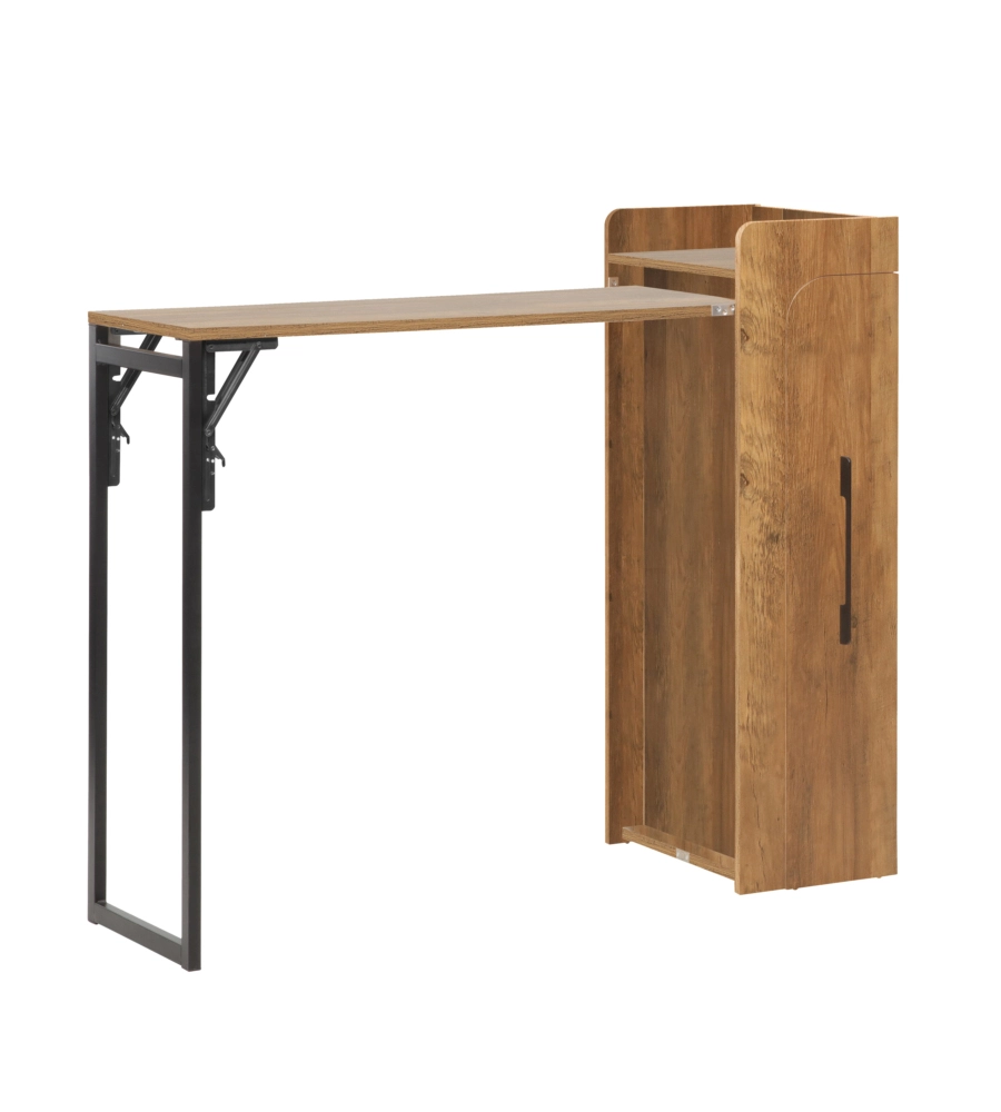 BANCO BAR PORTA BOTTIGLIE CON TAVOLO ESTRAIBILE NERO E LEGNO SCURO, 122X44,5X108 CM