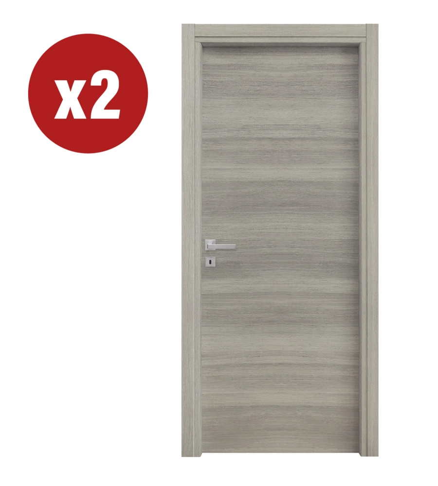 2 PORTE BATTENTI DA INTERNO REVERSIBILI IN ROVERE GRIGIO, 80X210 CM