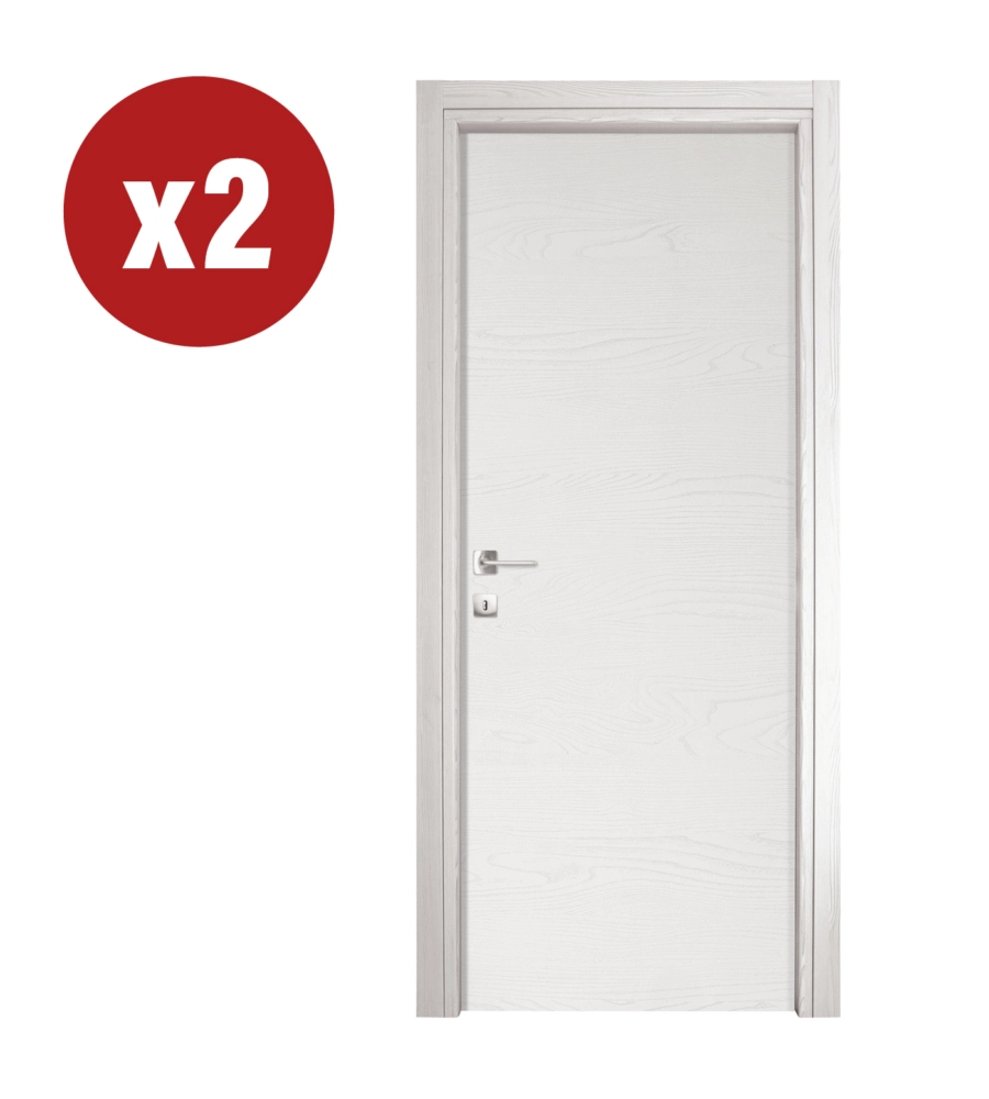 2 PORTE BATTENTI DA INTERNO REVERSIBILI FRASSINO BIANCO, 70X210 CM