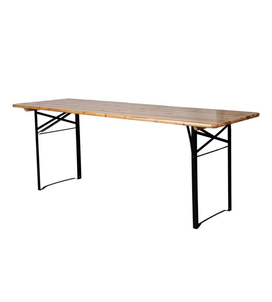 SET BIRRERIA DA GIARDINO PIEGHEVOLE EUROGARDEN IN LEGNO E METALLO DUE PANCHE CON SCHIENALE E TAVOLO 200X70 CM