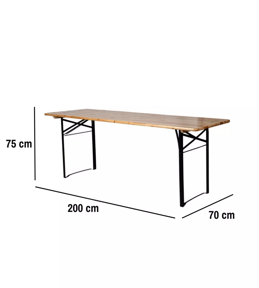 SET BIRRERIA DA GIARDINO PIEGHEVOLE EUROGARDEN IN LEGNO E METALLO DUE PANCHE CON SCHIENALE E TAVOLO 200X70 CM