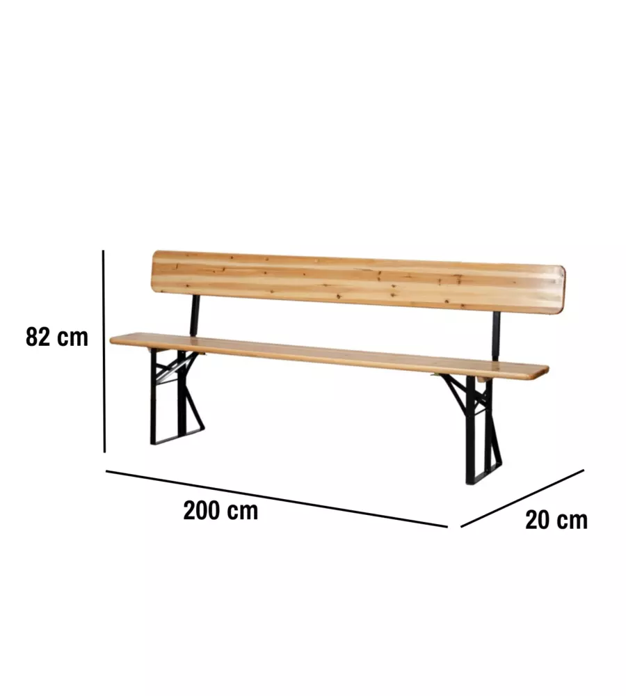 SET BIRRERIA DA GIARDINO PIEGHEVOLE EUROGARDEN IN LEGNO E METALLO DUE PANCHE CON SCHIENALE E TAVOLO 200X70 CM