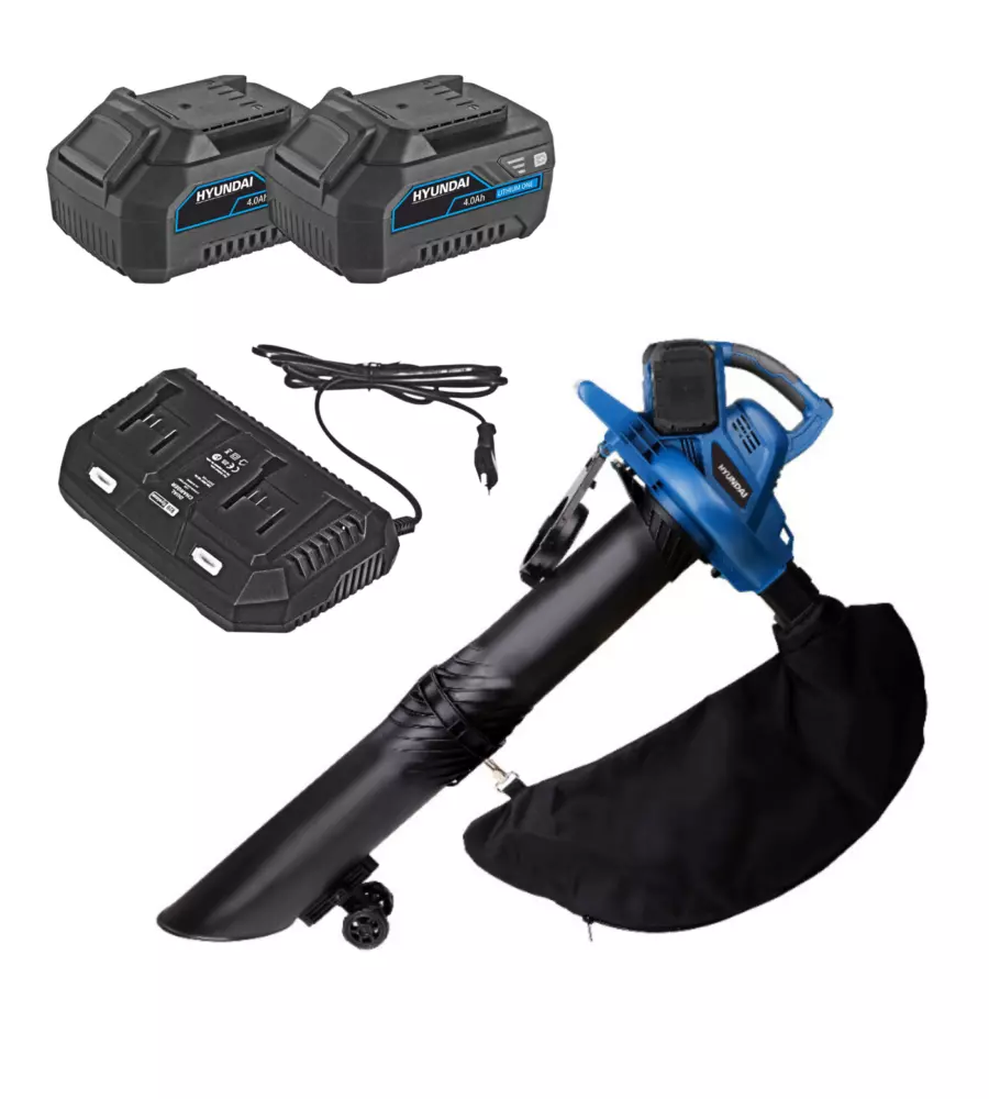 SOFFIATORE ASPIRATORE A BATTERIA HYUNDAI 2 BATTERIE 20V 4AH E CARICABATTERIE - COD. 25820, 25010, 25040