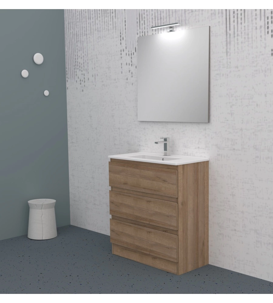 MOBILE BAGNO DA TERRA "LEONARDO" 3 CASSETTI ROVERE, 78X39,5X85 CM