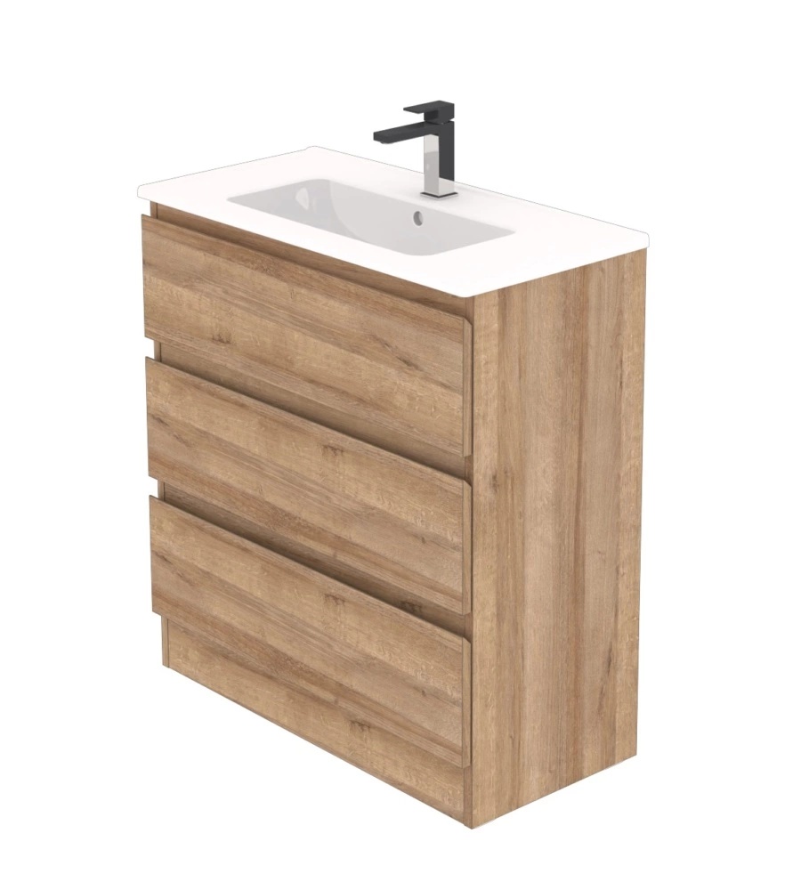 MOBILE BAGNO DA TERRA "LEONARDO" 3 CASSETTI ROVERE, 78X39,5X85 CM