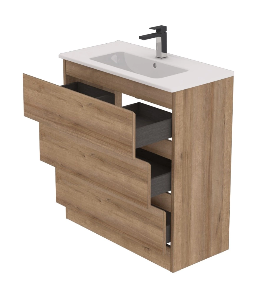 MOBILE BAGNO DA TERRA "LEONARDO" 3 CASSETTI ROVERE, 78X39,5X85 CM