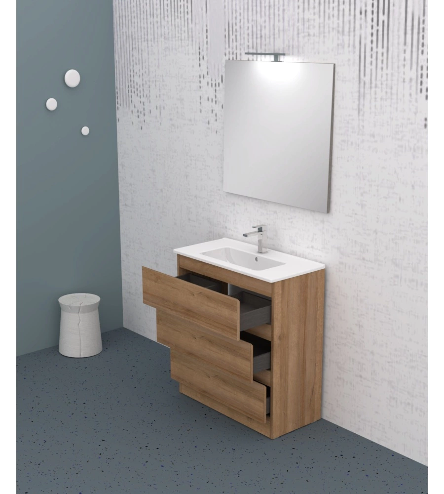 MOBILE BAGNO DA TERRA "LEONARDO" 3 CASSETTI ROVERE, 78X39,5X85 CM