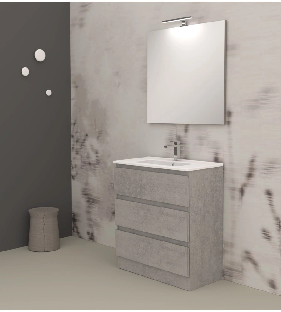 MOBILE BAGNO DA TERRA "LEONARDO" 3 CASSETTI CEMENTO, 78X39,5X85 CM