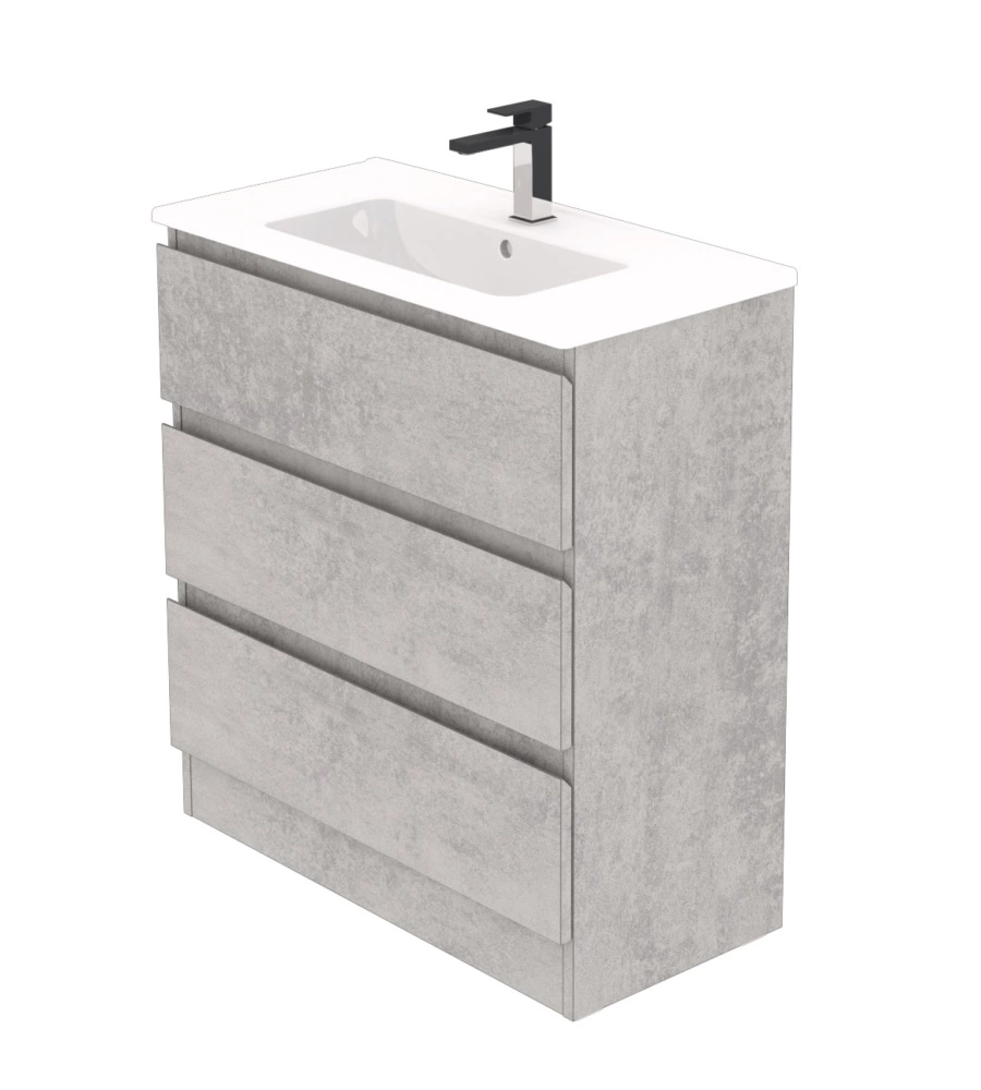 MOBILE BAGNO DA TERRA "LEONARDO" 3 CASSETTI CEMENTO, 78X39,5X85 CM