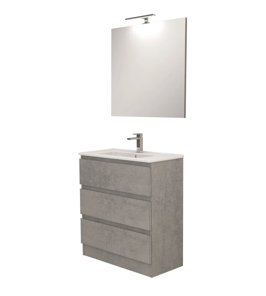 MOBILE BAGNO DA TERRA "LEONARDO" 3 CASSETTI CEMENTO, 78X39,5X85 CM