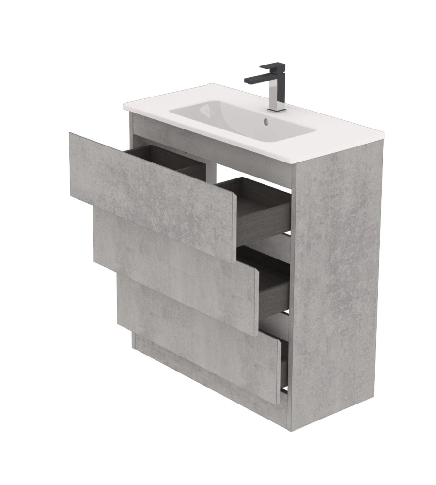 MOBILE BAGNO DA TERRA "LEONARDO" 3 CASSETTI CEMENTO, 78X39,5X85 CM