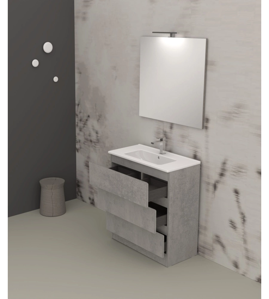 MOBILE BAGNO DA TERRA "LEONARDO" 3 CASSETTI CEMENTO, 78X39,5X85 CM