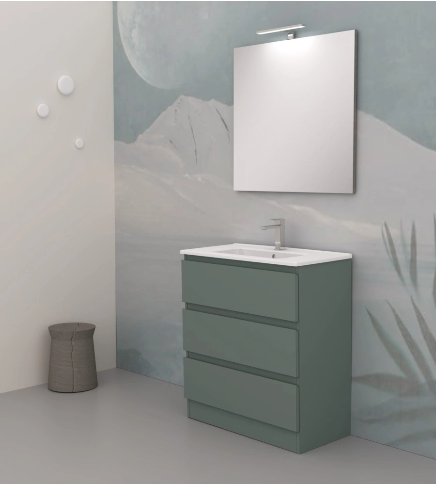 MOBILE BAGNO DA TERRA "LEONARDO" 3 CASSETTI VERDE SALVIA, 78X39,5X85 CM