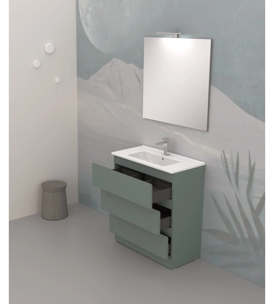 MOBILE BAGNO DA TERRA "LEONARDO" 3 CASSETTI VERDE SALVIA, 78X39,5X85 CM
