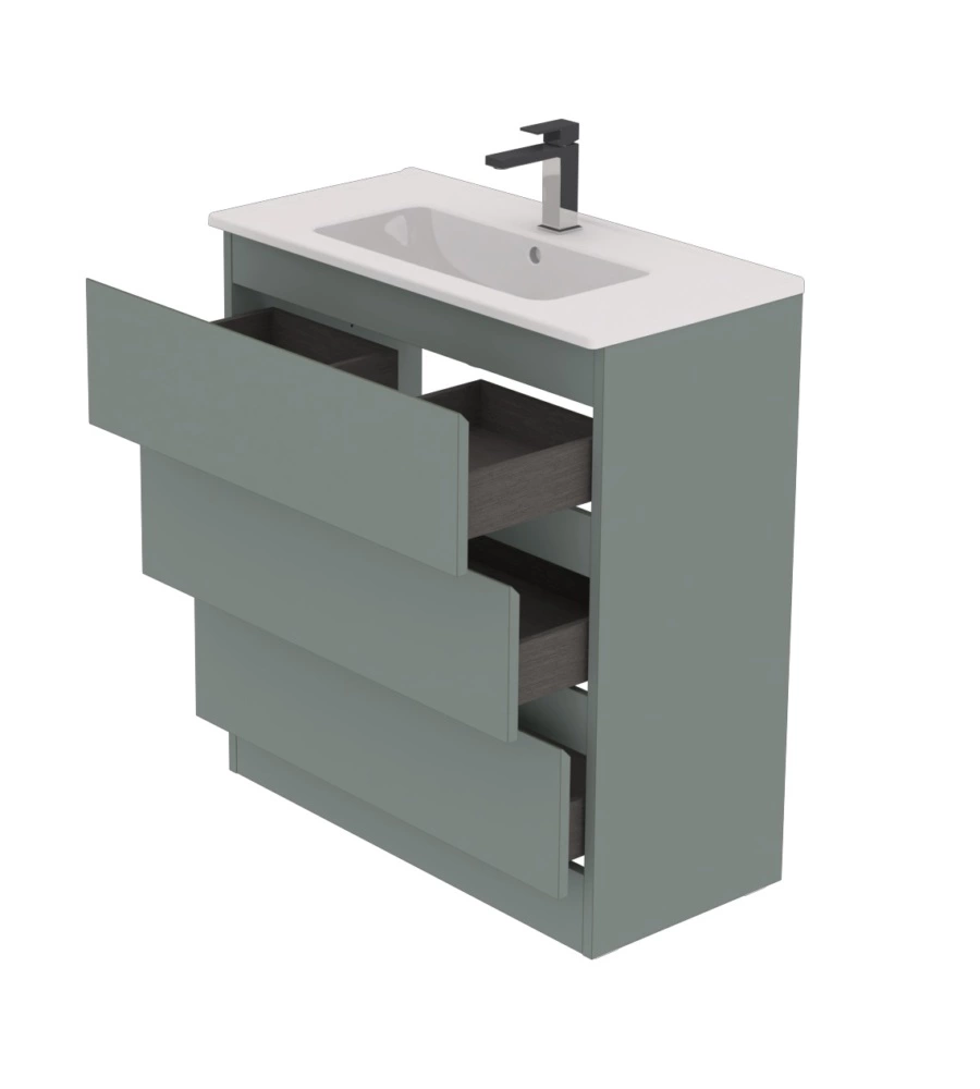 MOBILE BAGNO DA TERRA "LEONARDO" 3 CASSETTI VERDE SALVIA, 78X39,5X85 CM