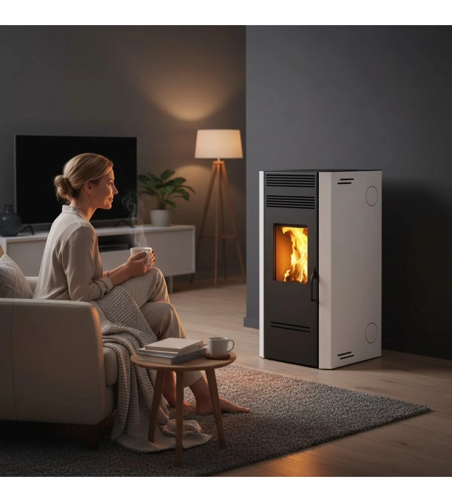 Stufa a pellet canalizzata Caris "Bluma" bianco 7,5 kW