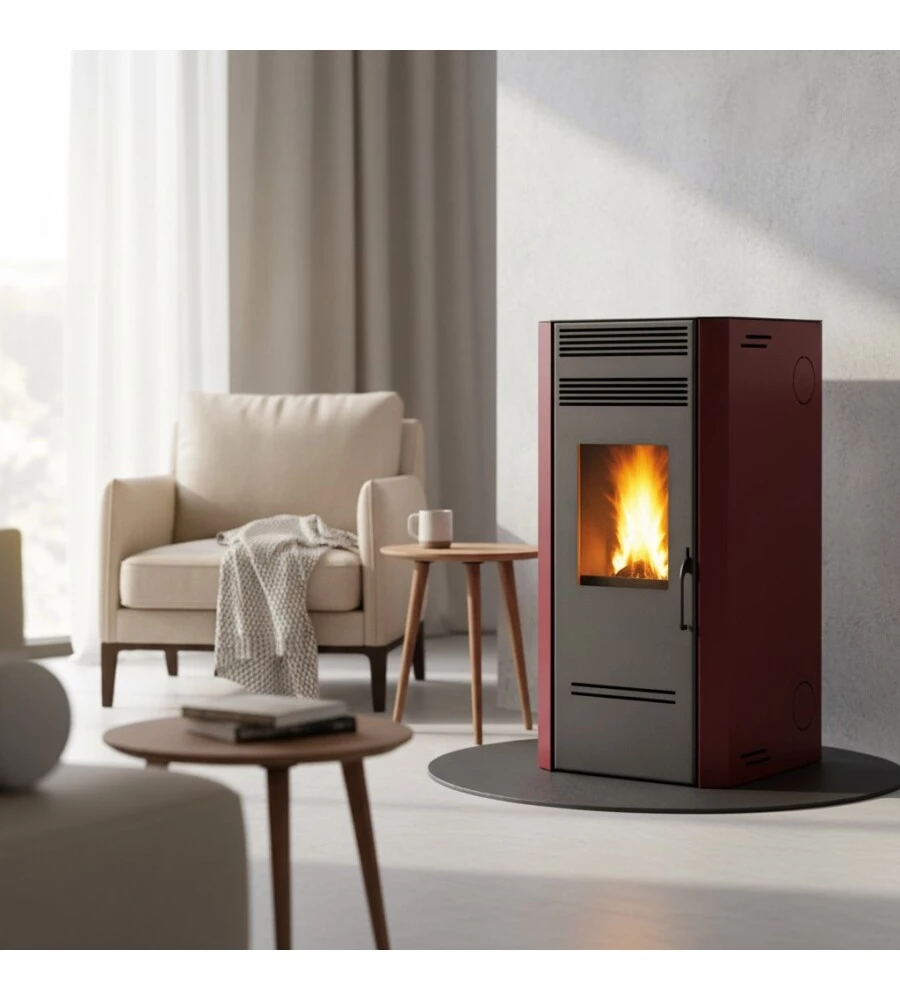 Stufa a pellet canalizzata Caris "Bluma" bordeaux 7,5 kW