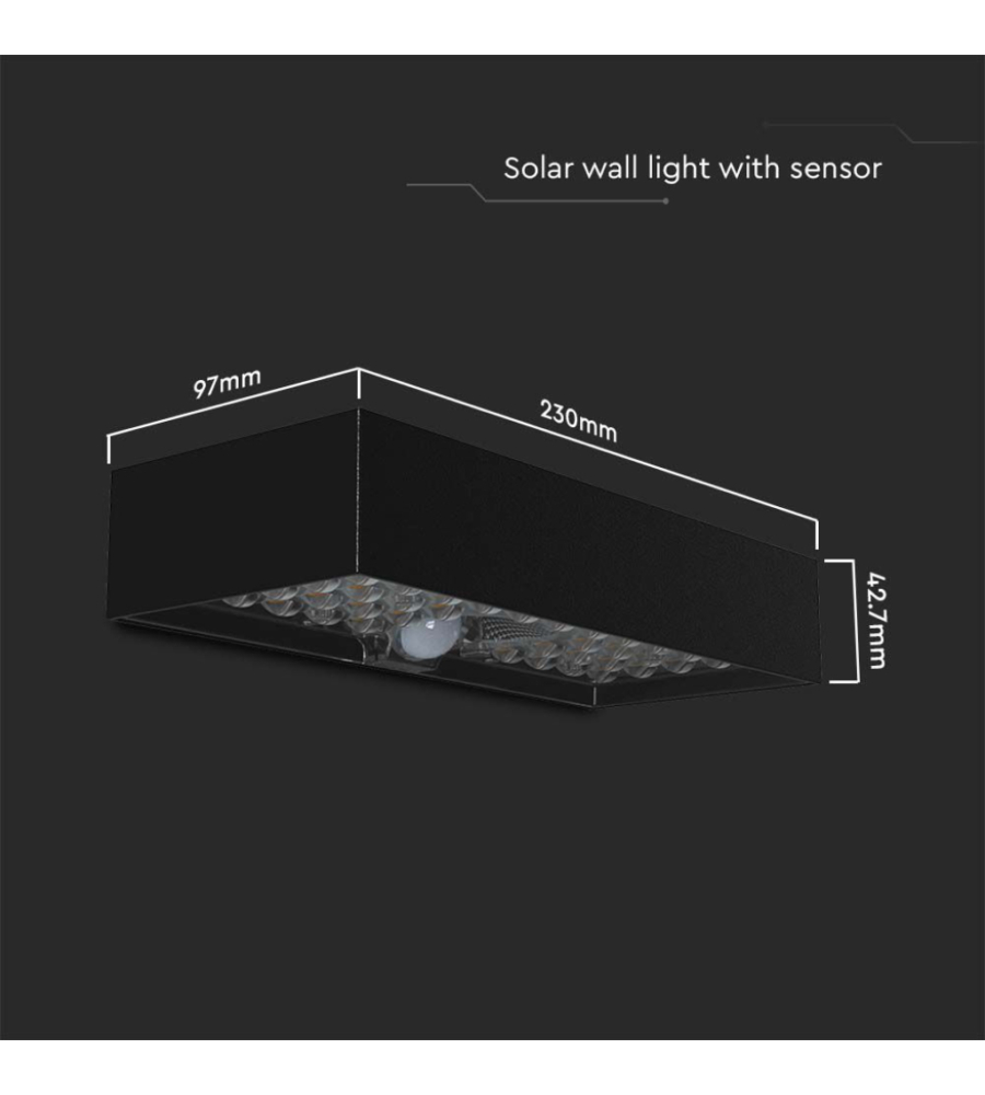 APPLIQUE NERA 6W CON PANNELLO SOLARE E SENSORE MOVIMENTO, 9,7X23X4,27 CM