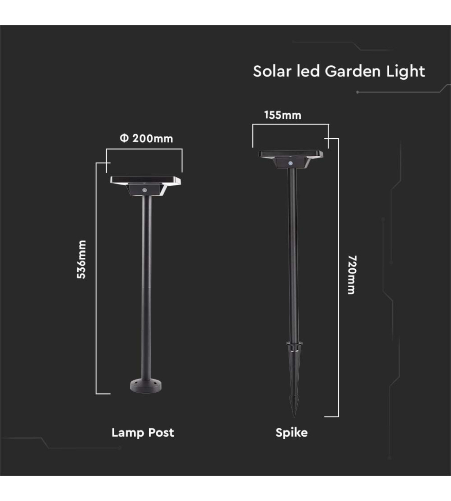 PIANTANA SOLARE DA GIARDINO 2W CON SENSORE, 15,5X72 CM