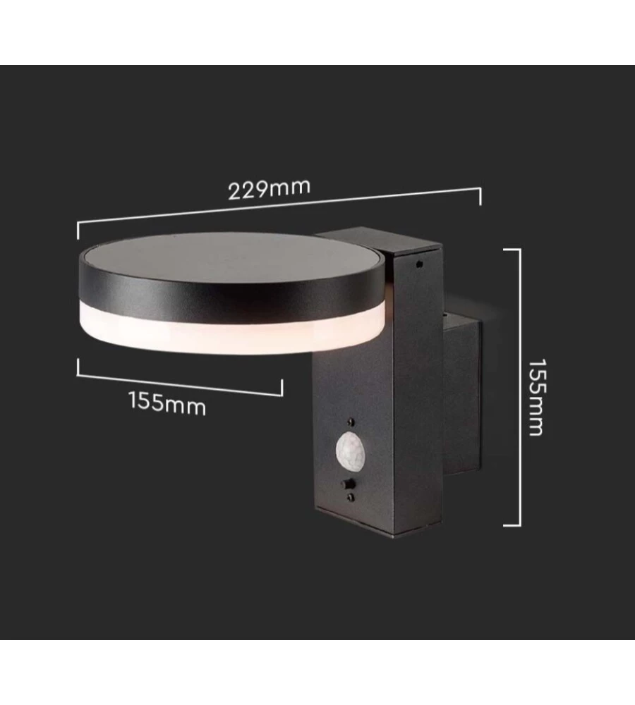 APPLIQUE SOLARE ROTONDA CON SENSORE 3000K IP44, 22,9X15,5X15,5 CM