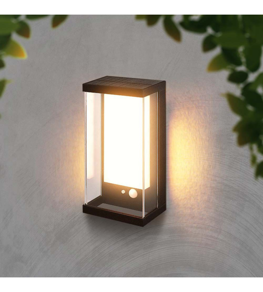 APPLIQUE NERO A LED CON PANNELLO SOLARE 3000K, 8,3X12,6X25,2 CM