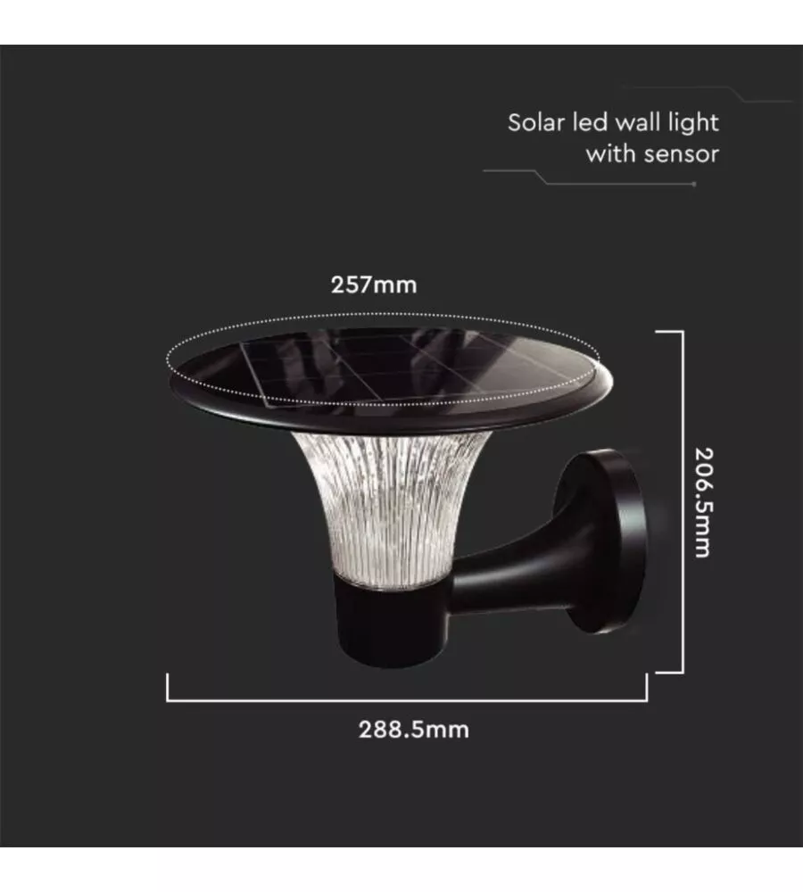 APPLIQUE SOLARE 15W CON BATTERIA NERA IP65