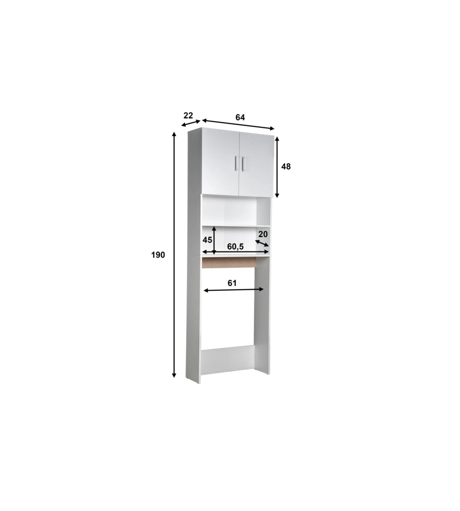 MOBILE  LAVATRICE SALVASPAZIO "WASH" COLORE BIANCO, 64X24X190 CM