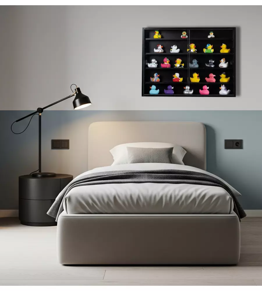 VETRINETTA ESPOSITORE PER COLLEZIONISMO BELLAHOME NERO CON ANTE IN VETRO TEMPERATO 80X11X60 CM