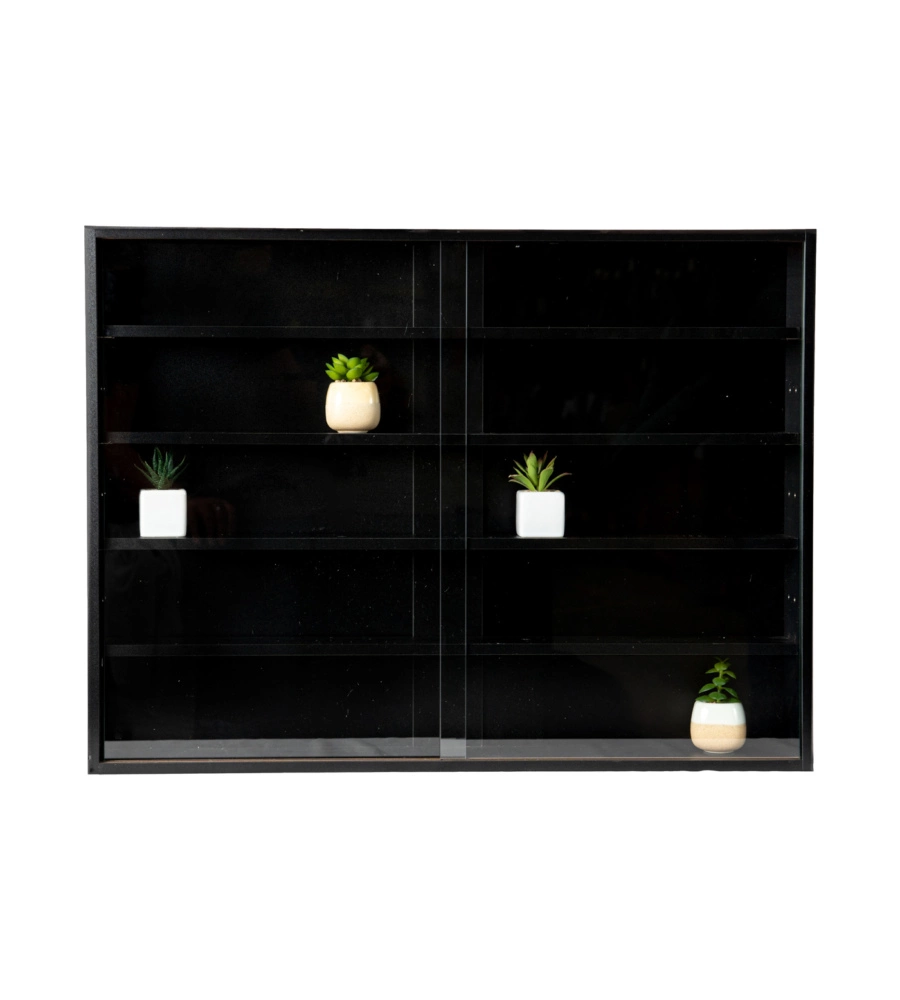 VETRINETTA ESPOSITORE PER COLLEZIONISMO BELLAHOME NERO CON ANTE IN VETRO TEMPERATO 80X11X60 CM
