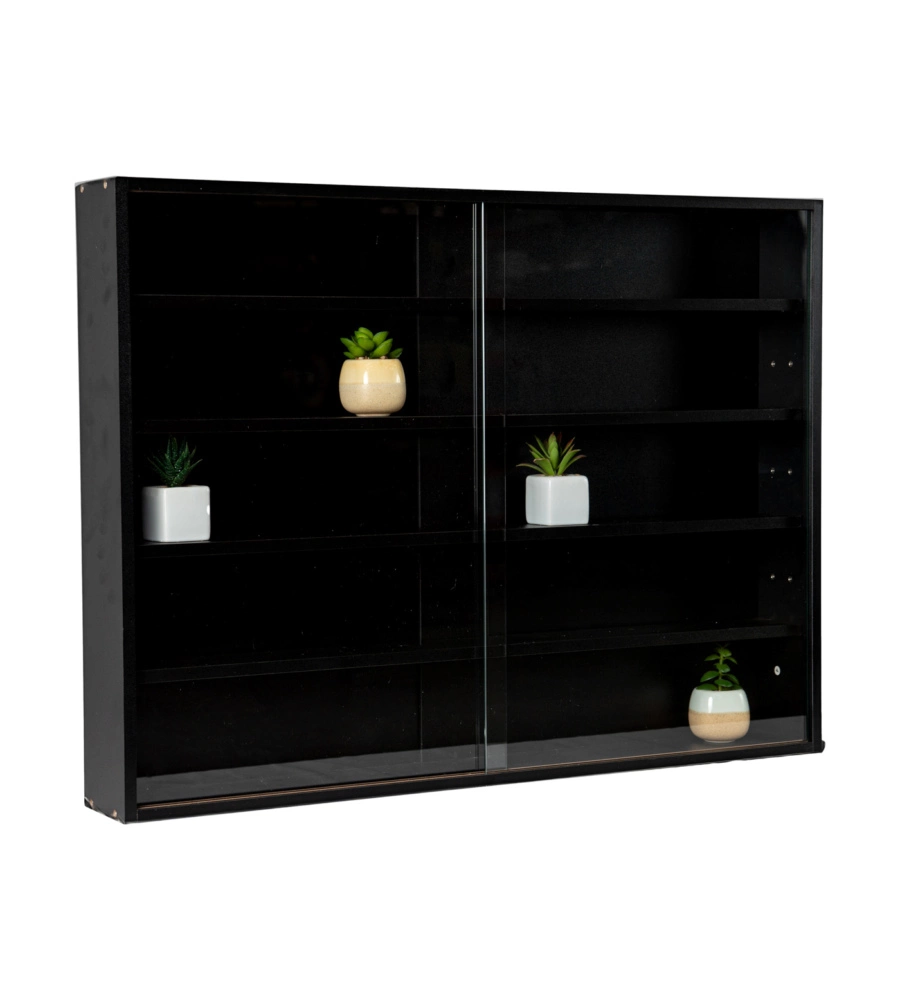 VETRINETTA ESPOSITORE PER COLLEZIONISMO BELLAHOME NERO CON ANTE IN VETRO TEMPERATO 80X11X60 CM