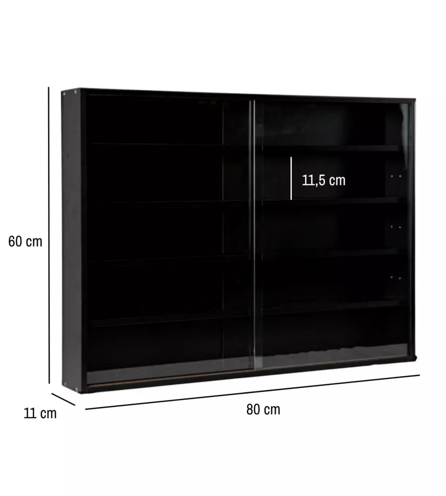 VETRINETTA ESPOSITORE PER COLLEZIONISMO BELLAHOME NERO CON ANTE IN VETRO TEMPERATO 80X11X60 CM