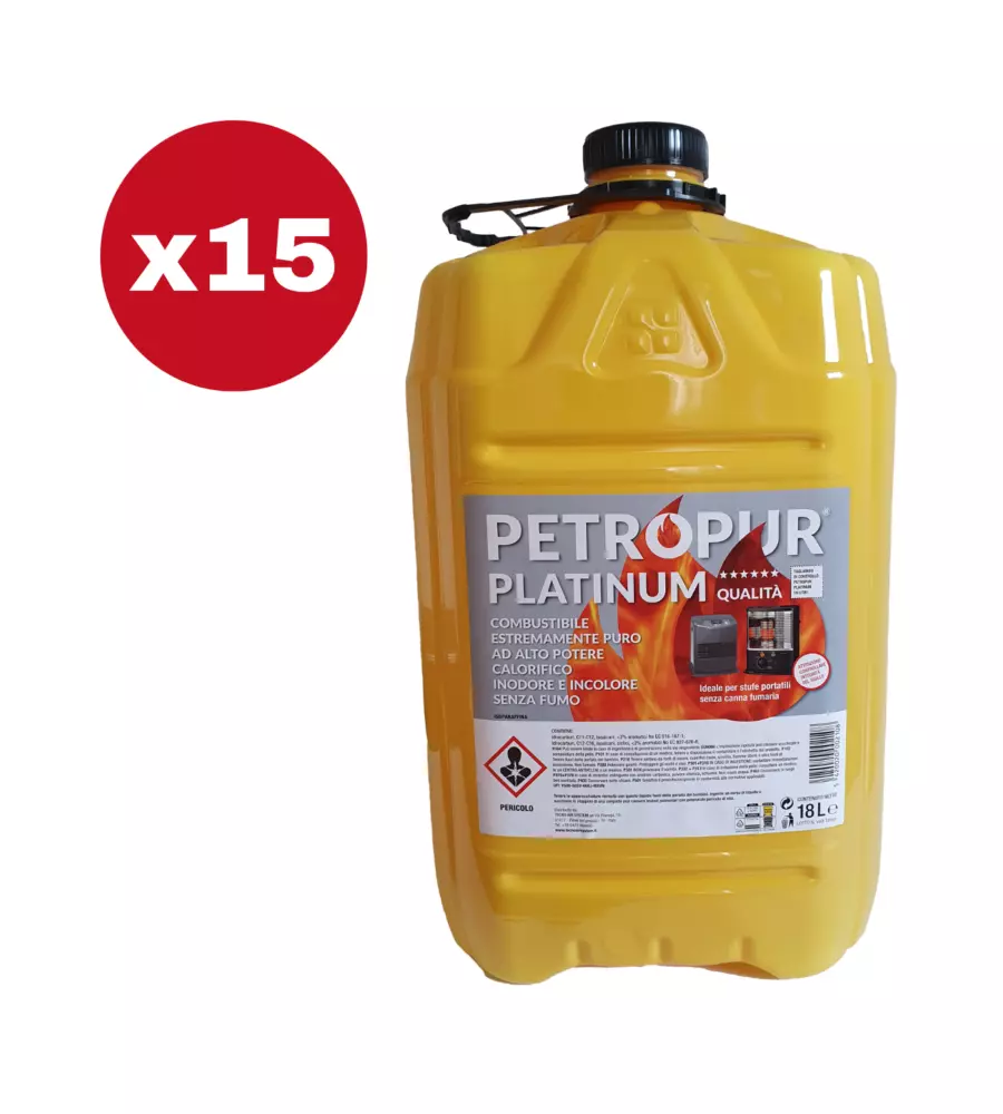 COMBUSTIBILE LIQUIDO PETROPUR PLATINUM 15 TANICHE DA 18LT - TOTALE DI 270 LITRI