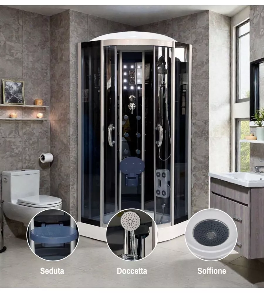 DOCCIA IDROMASSAGGIO DECOR BAGNO "VESTA" CON SEDILE 90x90X215 CM