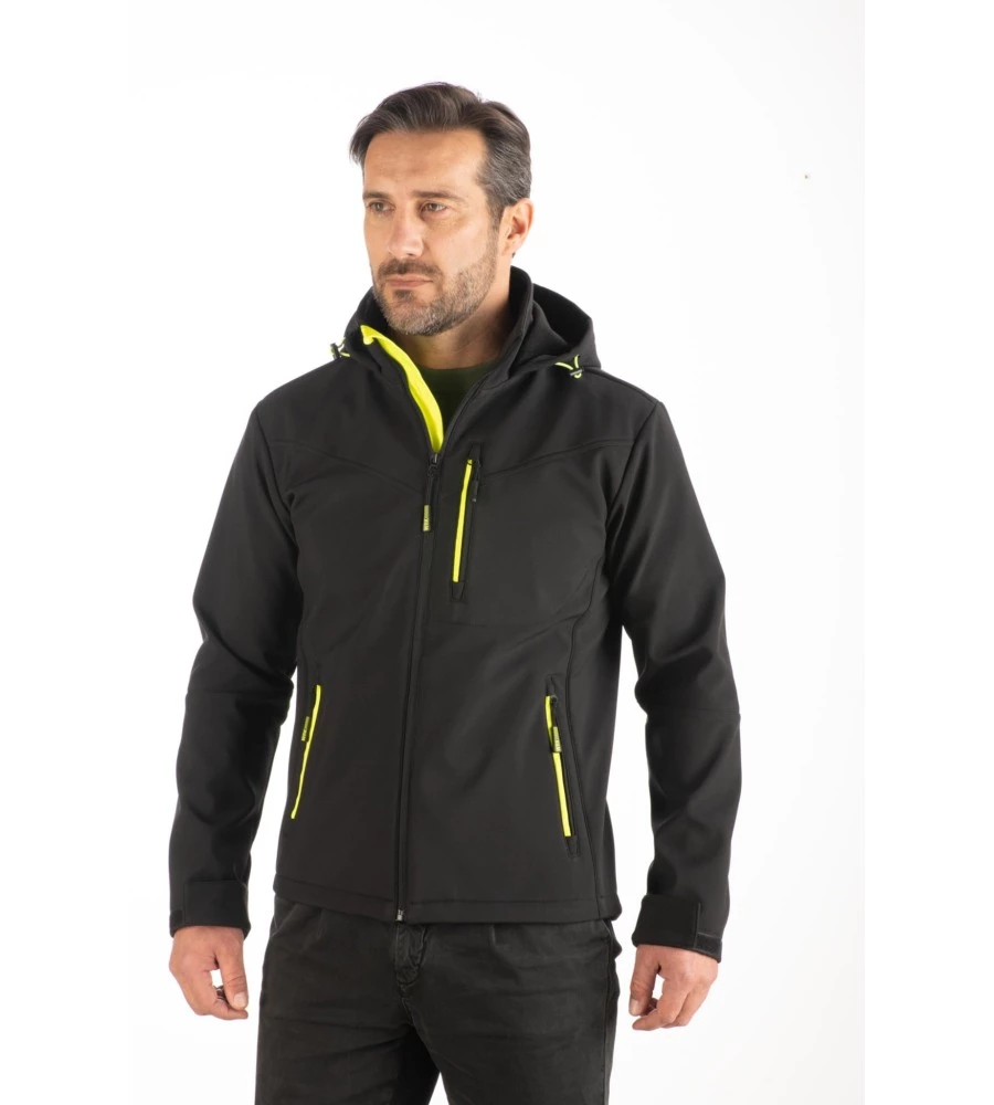 GIACCA DA LAVORO SOFT SHELL WRK "WRK502" COLORE NERO CON CAPPUCCIO, TG XL