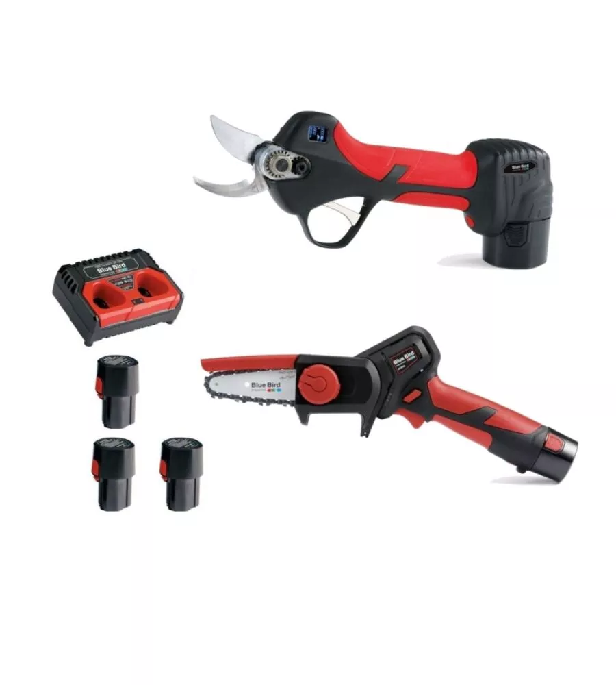 KIT FORBICE "PS 23-25FASTER" E POTATORE "CS 22-04" BLUE BIRD CON 3 BATTERIE 12,6V 2,5AH