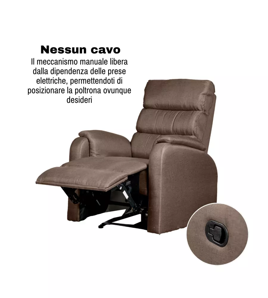 POLTRONA BELLAHOME "CHIARA" CON RECLINER IN TESSUTO TORTORA 71X95X98 CM