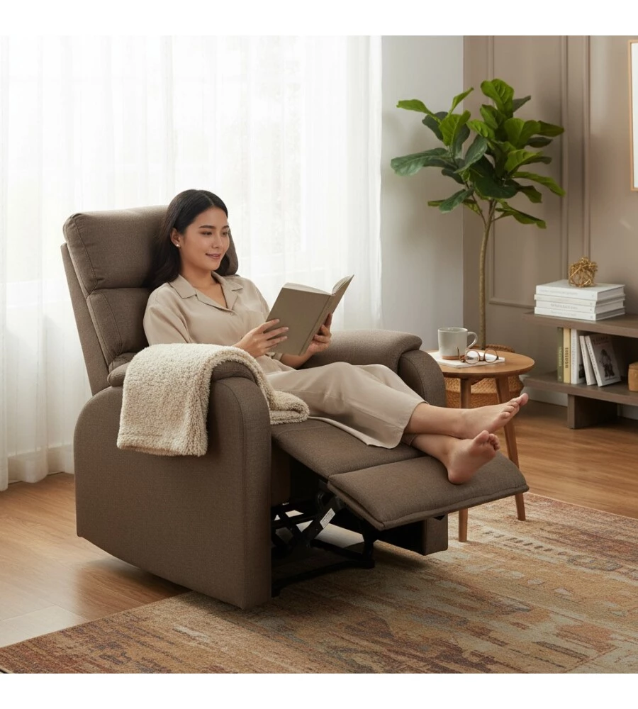 POLTRONA BELLAHOME "CHIARA" CON RECLINER IN TESSUTO TORTORA 71X95X98 CM