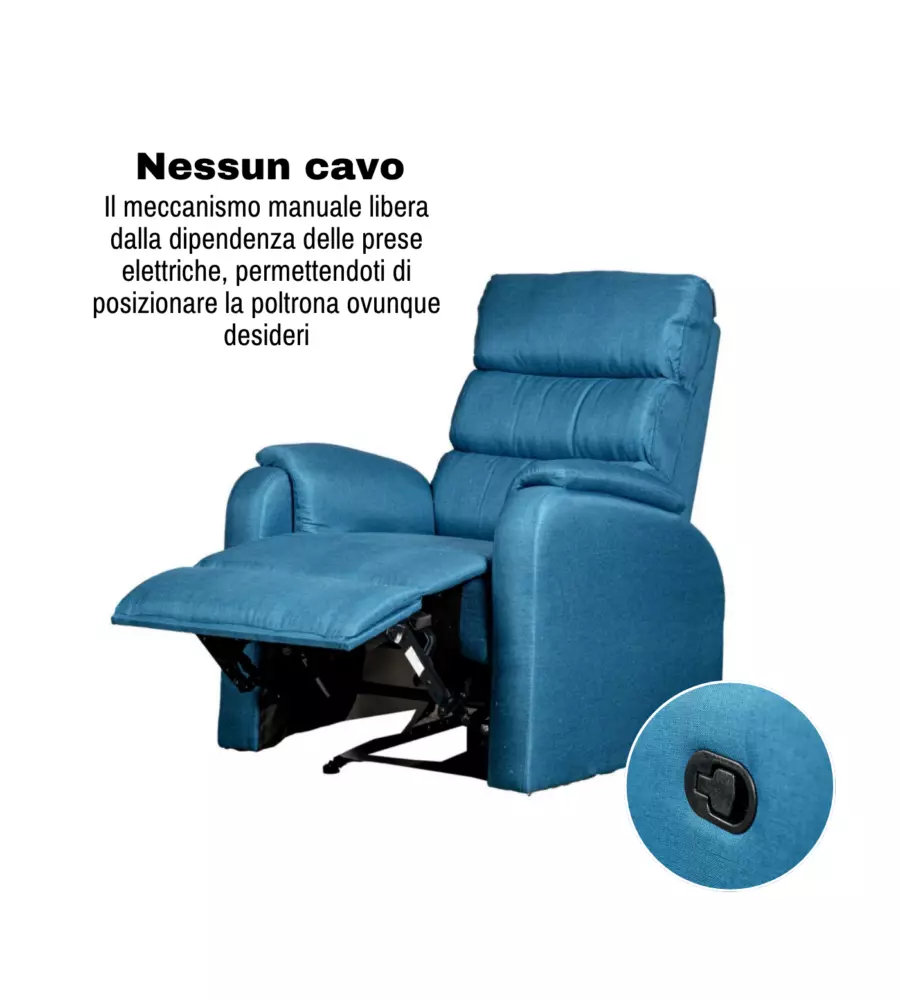 POLTRONA BELLAHOME "CHIARA" CON RECLINER IN TESSUTO OTTANIO 71X95X98 CM