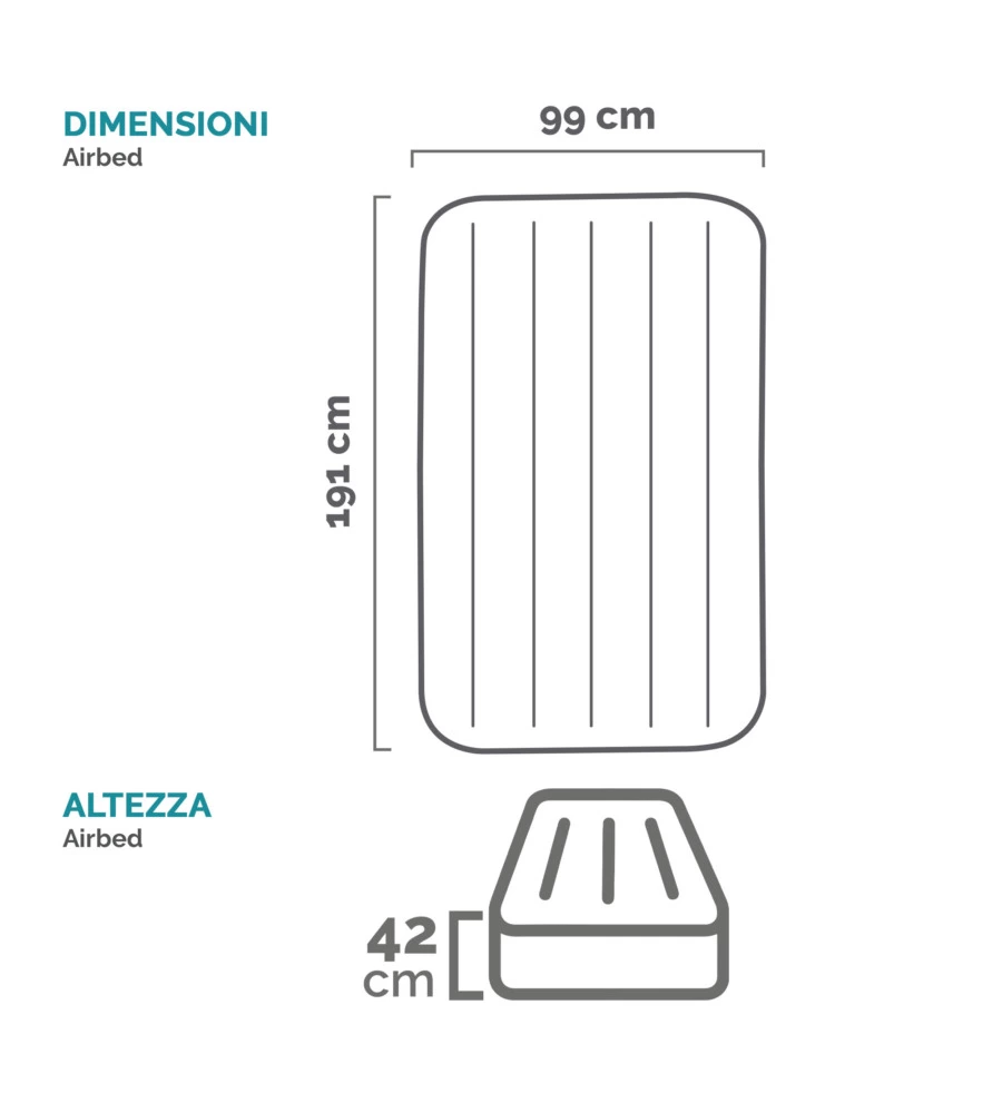 MATERASSO SINGOLO AUTOGONFIANTE INTEX "AIRBED DURA-BEAM PILLOW REST RAISED" GRIGIO CHIARO 99X191X42 CM - COD. 64132ND