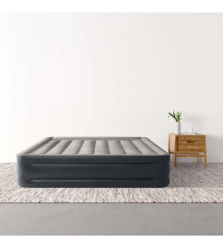 MATERASSO MATRIMONIALE AUTOGONFIANTE INTEX "AIRBED DURA-BEAM DELUXE PILLOW REST RAISED" COLORE GRIGIO CHIARO E POMPA INTEGRATA, 152X203X42 CM - COD. 64136ND