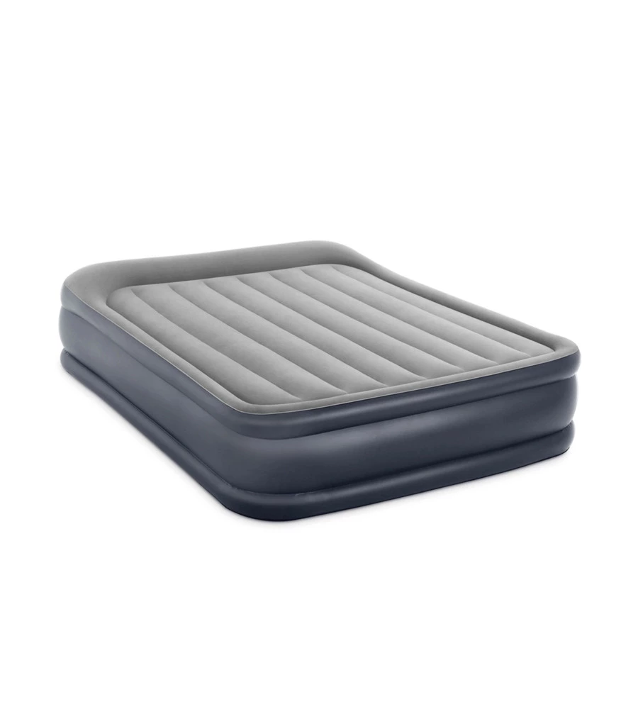 MATERASSO MATRIMONIALE AUTOGONFIANTE INTEX "AIRBED DURA-BEAM DELUXE PILLOW REST RAISED" COLORE GRIGIO CHIARO E POMPA INTEGRATA, 152X203X42 CM - COD. 64136ND