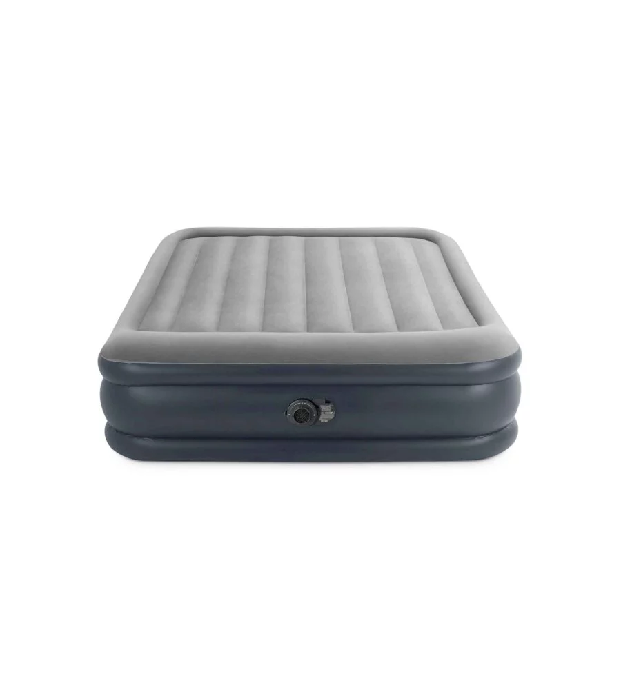 MATERASSO MATRIMONIALE AUTOGONFIANTE INTEX "AIRBED DURA-BEAM DELUXE PILLOW REST RAISED" COLORE GRIGIO CHIARO E POMPA INTEGRATA, 152X203X42 CM - COD. 64136ND