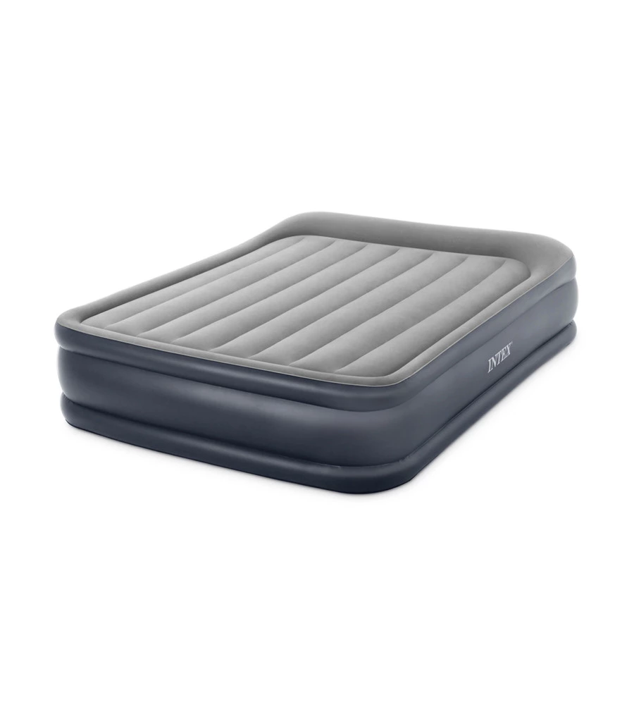 MATERASSO MATRIMONIALE AUTOGONFIANTE INTEX "AIRBED DURA-BEAM DELUXE PILLOW REST RAISED" COLORE GRIGIO CHIARO E POMPA INTEGRATA, 152X203X42 CM - COD. 64136ND