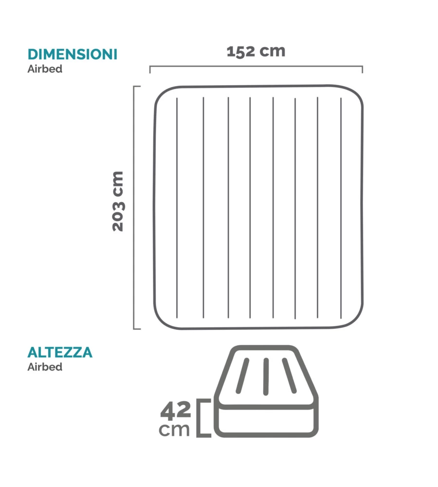 MATERASSO MATRIMONIALE AUTOGONFIANTE INTEX "AIRBED DURA-BEAM DELUXE PILLOW REST RAISED" COLORE GRIGIO CHIARO E POMPA INTEGRATA, 152X203X42 CM - COD. 64136ND