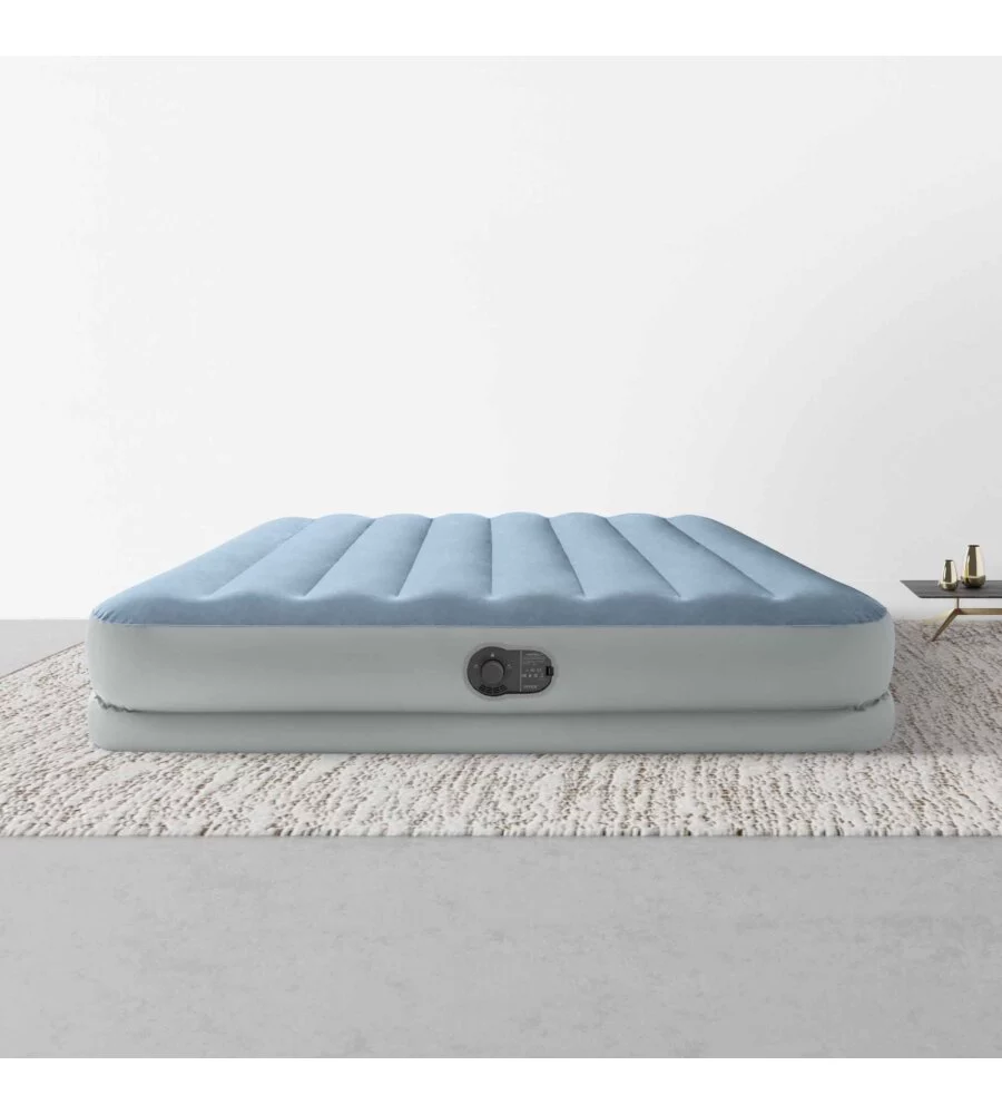 MATERASSO MATRIMONIALE GONFIABILE INTEX "AIRBED DURA-BEAM MID-RISE COMFORT" CON POMPA USB AZZURRO CHIARO 152X203X36 CM - COD. 64159