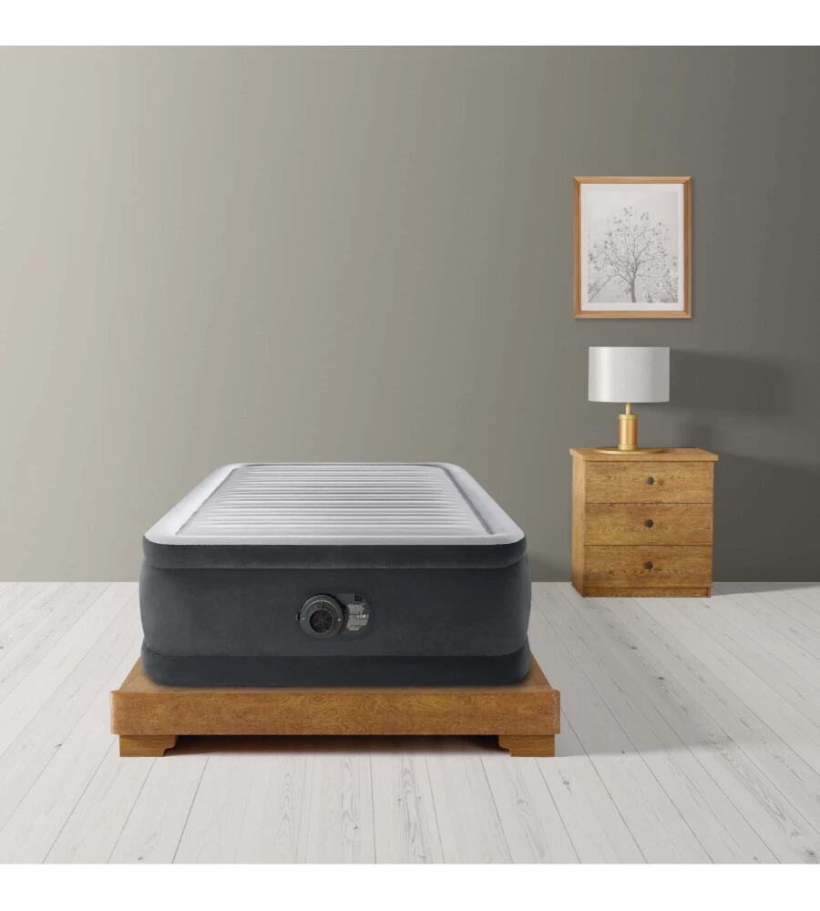 MATERASSO SINGOLO AUTOGONFIANTE INTEX "AIRBED DURA-BEAM COMFORT-PLUSH ELEVATED" COLORE GRIGIO CHIARO, 99X191X46 CM - COD. 64412ND