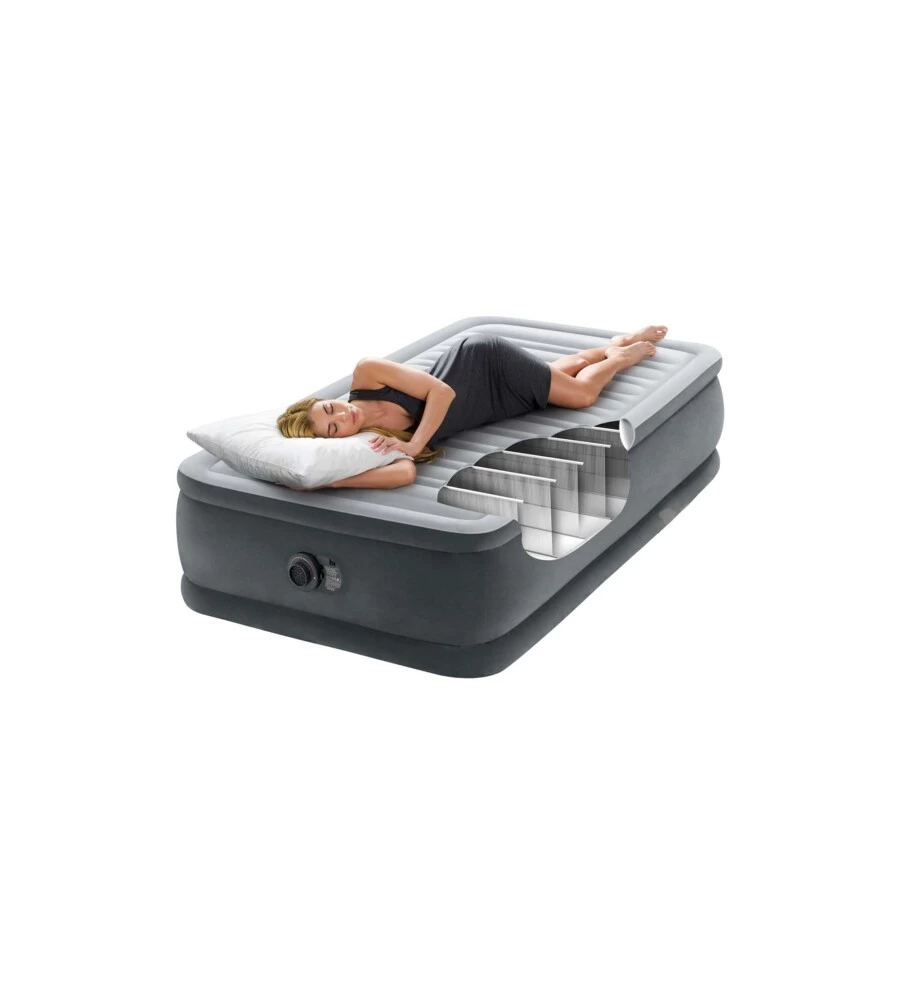 MATERASSO SINGOLO AUTOGONFIANTE INTEX "AIRBED DURA-BEAM COMFORT-PLUSH ELEVATED" COLORE GRIGIO CHIARO, 99X191X46 CM - COD. 64412ND
